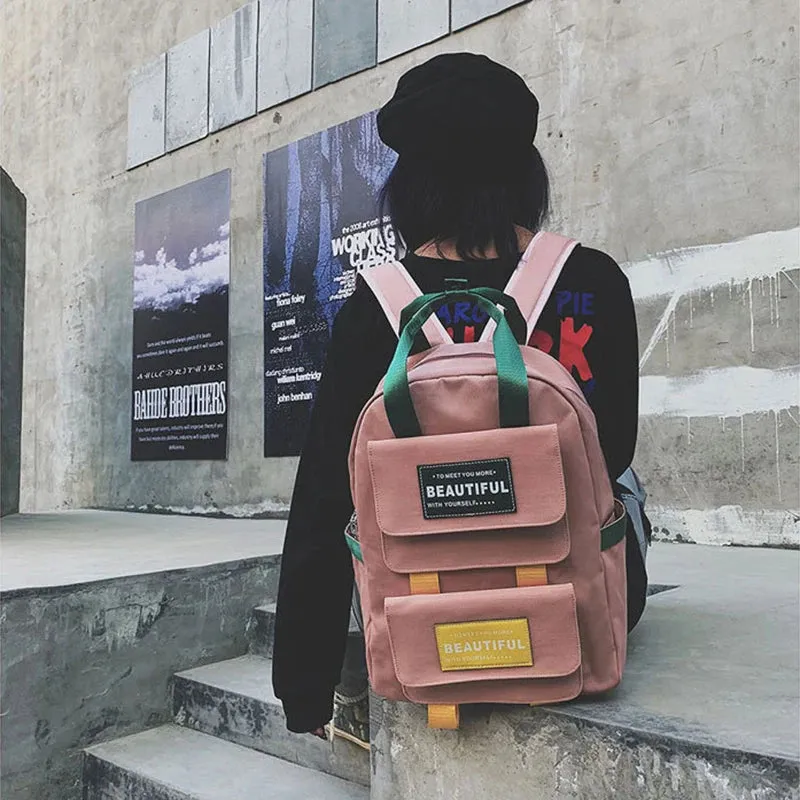 UAKISS  -  Korean Fashion Color Matching Schoolbag College Style Student Backpack High Quality Backpacks Simple Casual Shoulder Bag