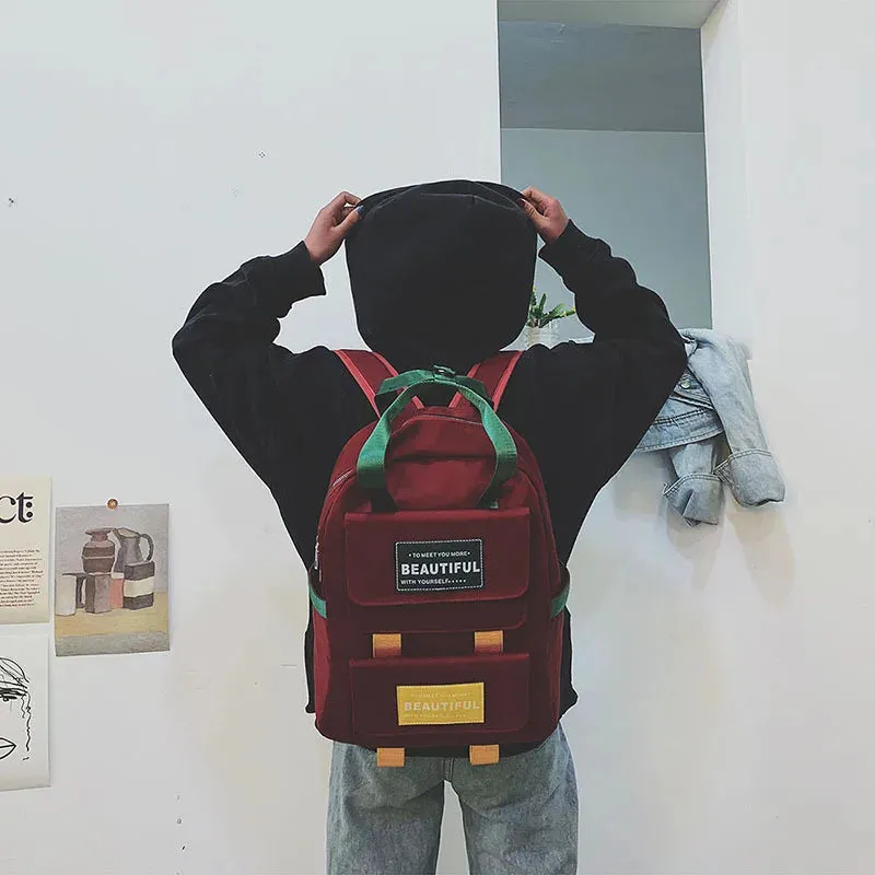 UAKISS  -  Korean Fashion Color Matching Schoolbag College Style Student Backpack High Quality Backpacks Simple Casual Shoulder Bag