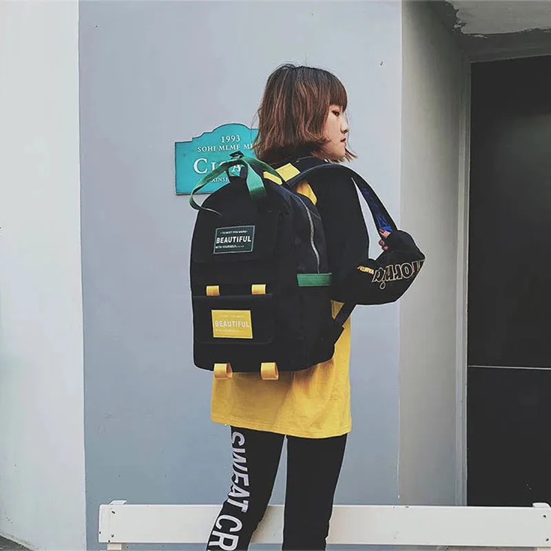UAKISS  -  Korean Fashion Color Matching Schoolbag College Style Student Backpack High Quality Backpacks Simple Casual Shoulder Bag