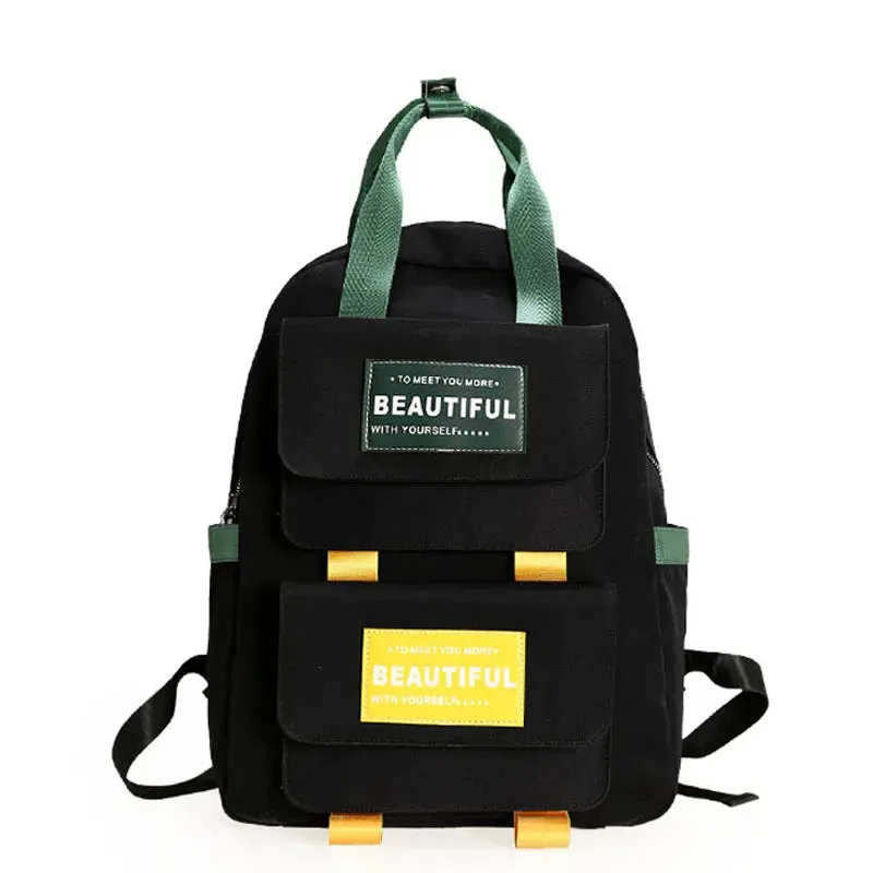 UAKISS  -  Korean Fashion Color Matching Schoolbag College Style Student Backpack High Quality Backpacks Simple Casual Shoulder Bag