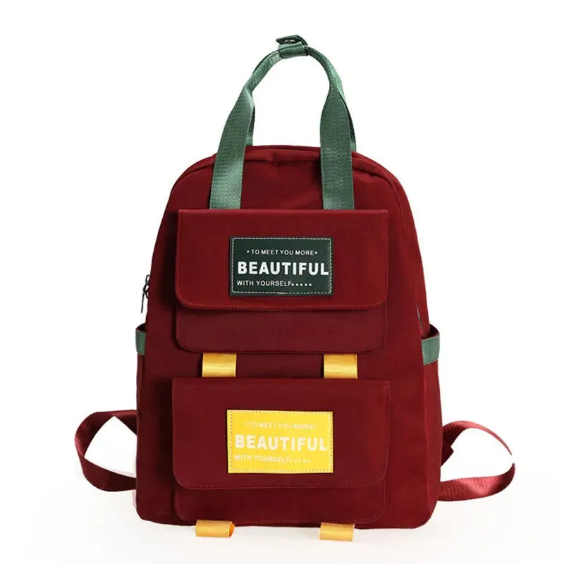 UAKISS  -  Korean Fashion Color Matching Schoolbag College Style Student Backpack High Quality Backpacks Simple Casual Shoulder Bag