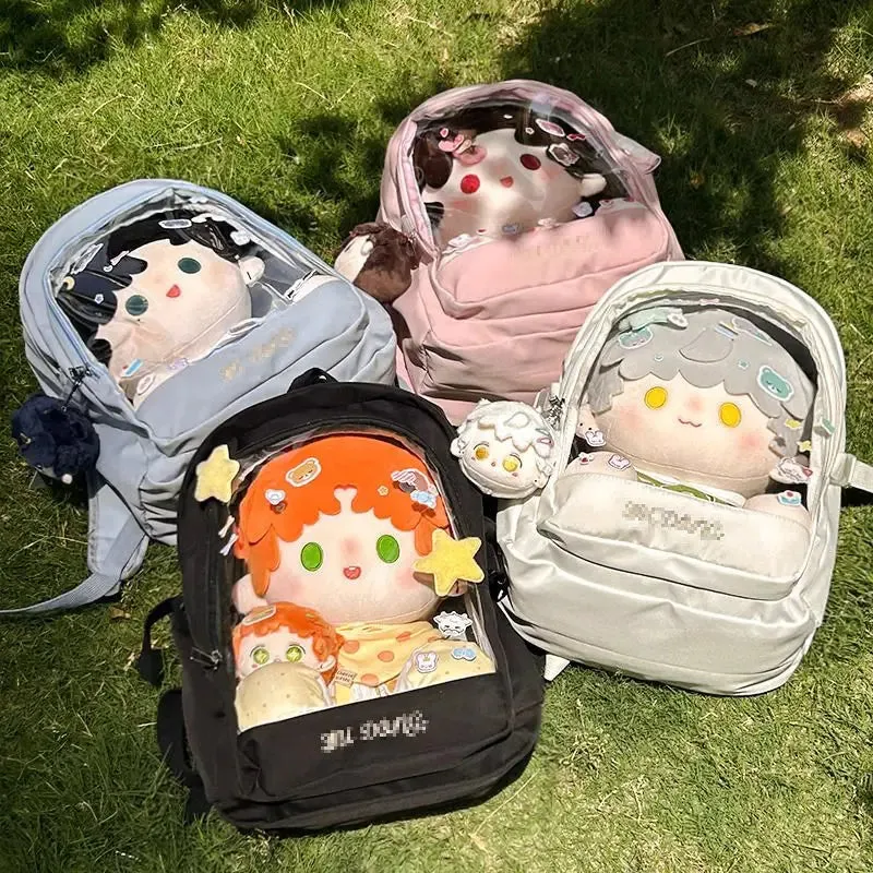 Uakiss Pink Backpacks for Women Fashion College Style Transparent Lolita Jk Casual Backpacks Original Y2k Harajuku Female Ita Bag