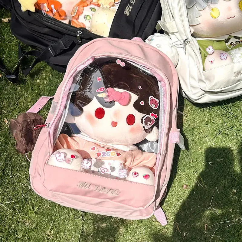 Uakiss Pink Backpacks for Women Fashion College Style Transparent Lolita Jk Casual Backpacks Original Y2k Harajuku Female Ita Bag