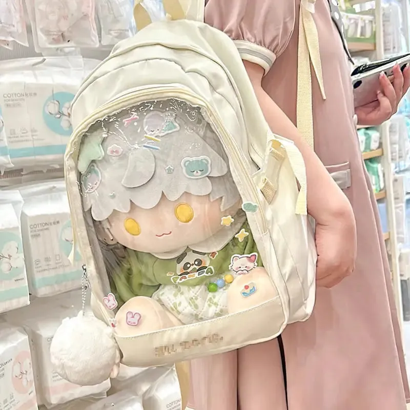 Uakiss Pink Backpacks for Women Fashion College Style Transparent Lolita Jk Casual Backpacks Original Y2k Harajuku Female Ita Bag