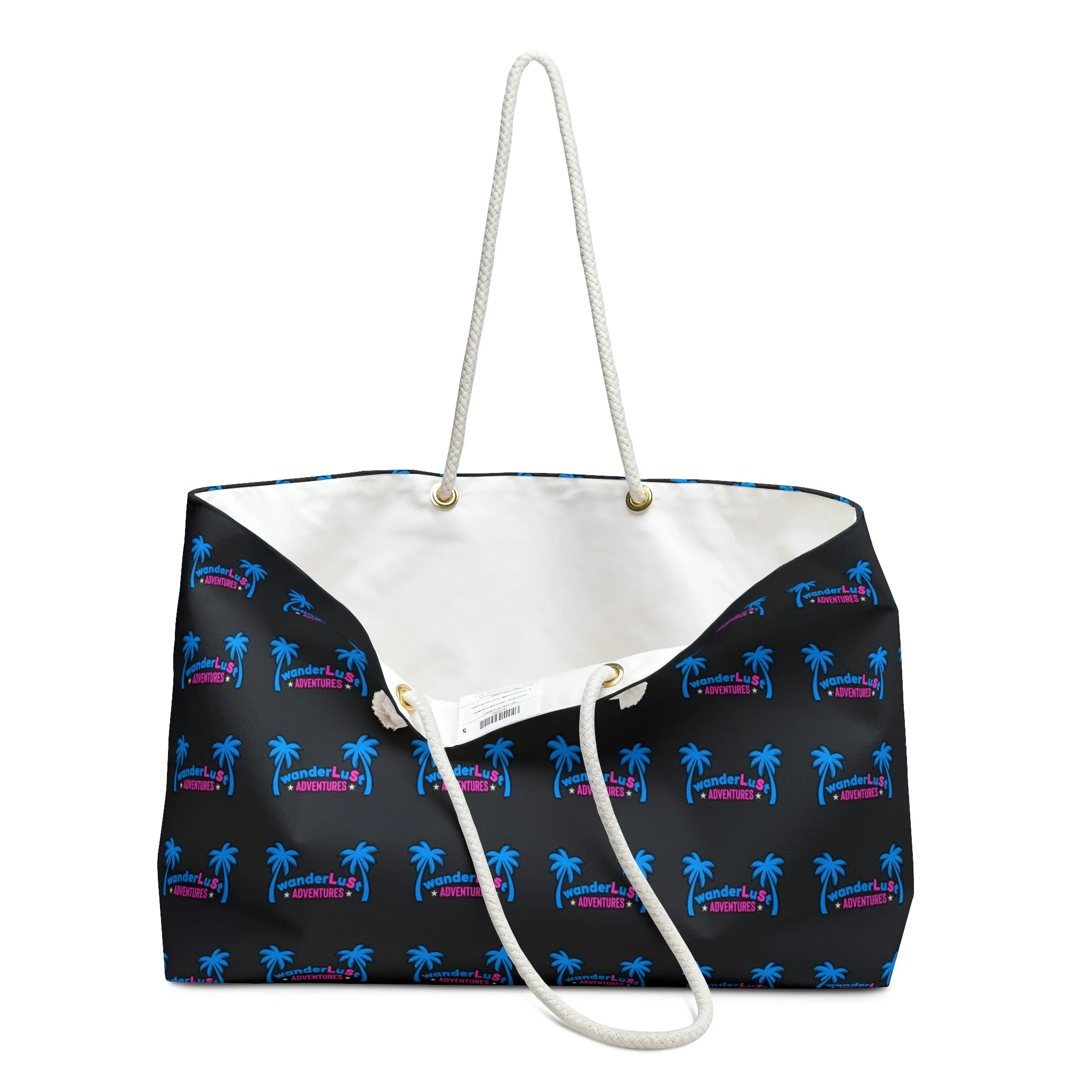wanderLuSt ADVENTURES Small Logo Pattern Black Weekender Lifestyle Beach Travel Bag